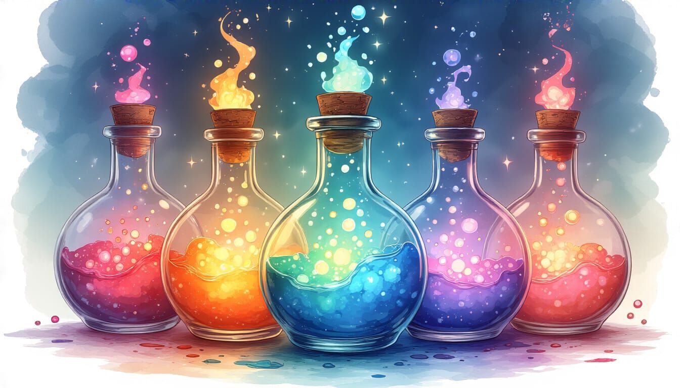 Colorful Magical Potions in Alcohol Ink Style
