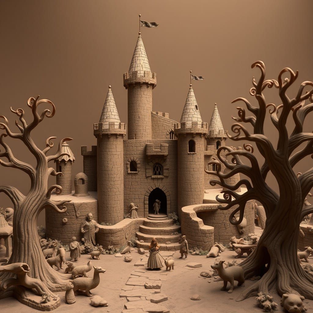 Whimsical Clay Castle Landscape