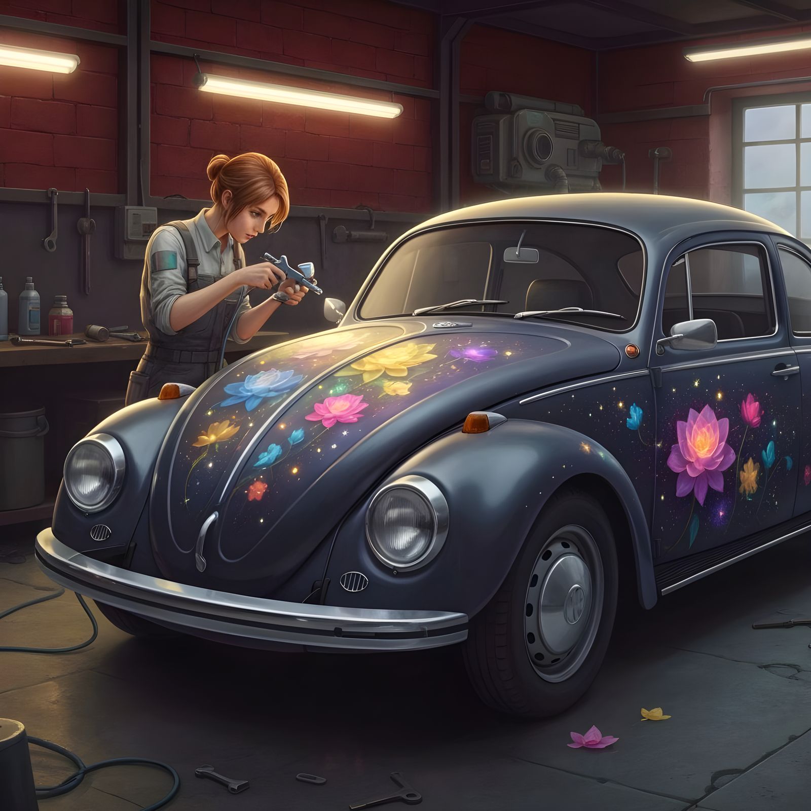 Airbrush Artist Painting VW Beetle in Stålenhag Style