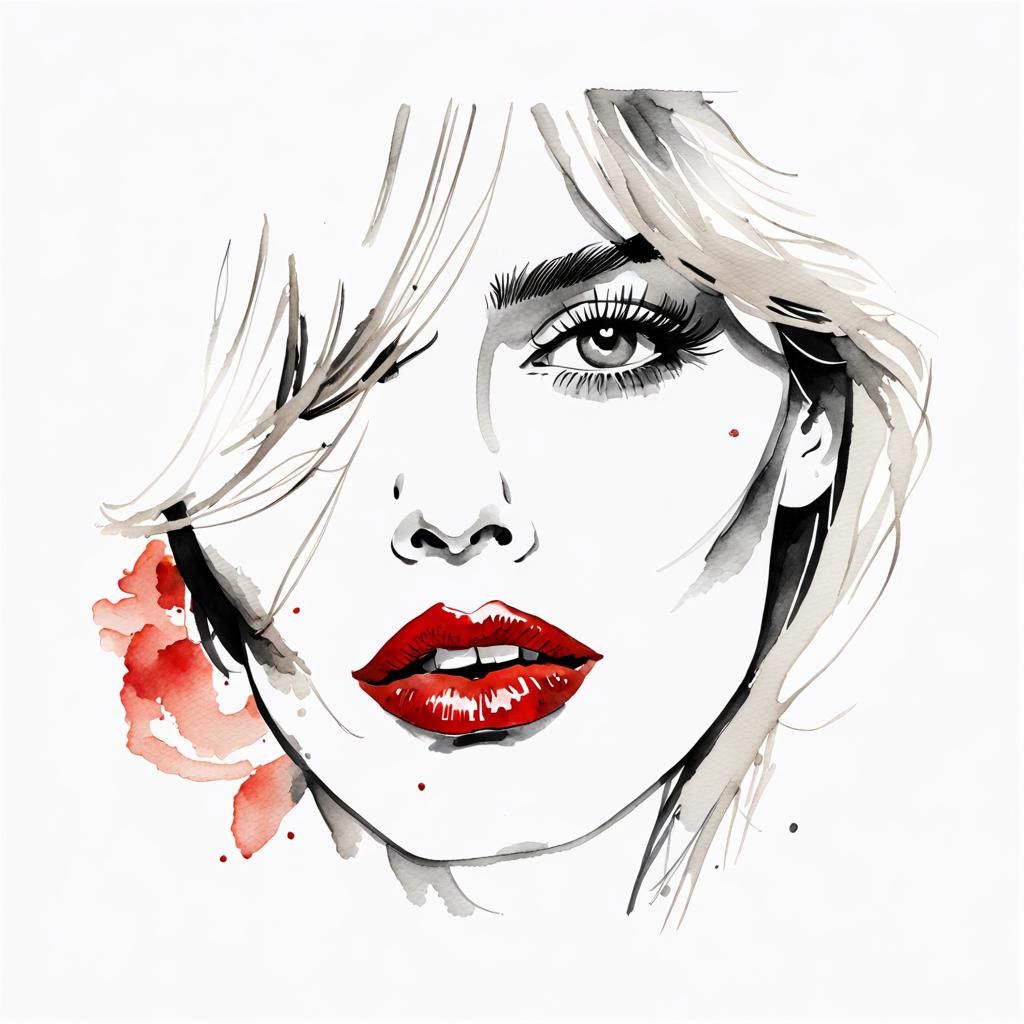 Brigitte Bardot Line Art in Watercolor Style