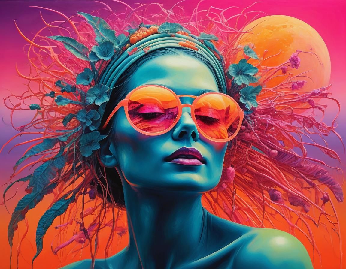 Surreal Melon in Glowing Neon Precisionism Style