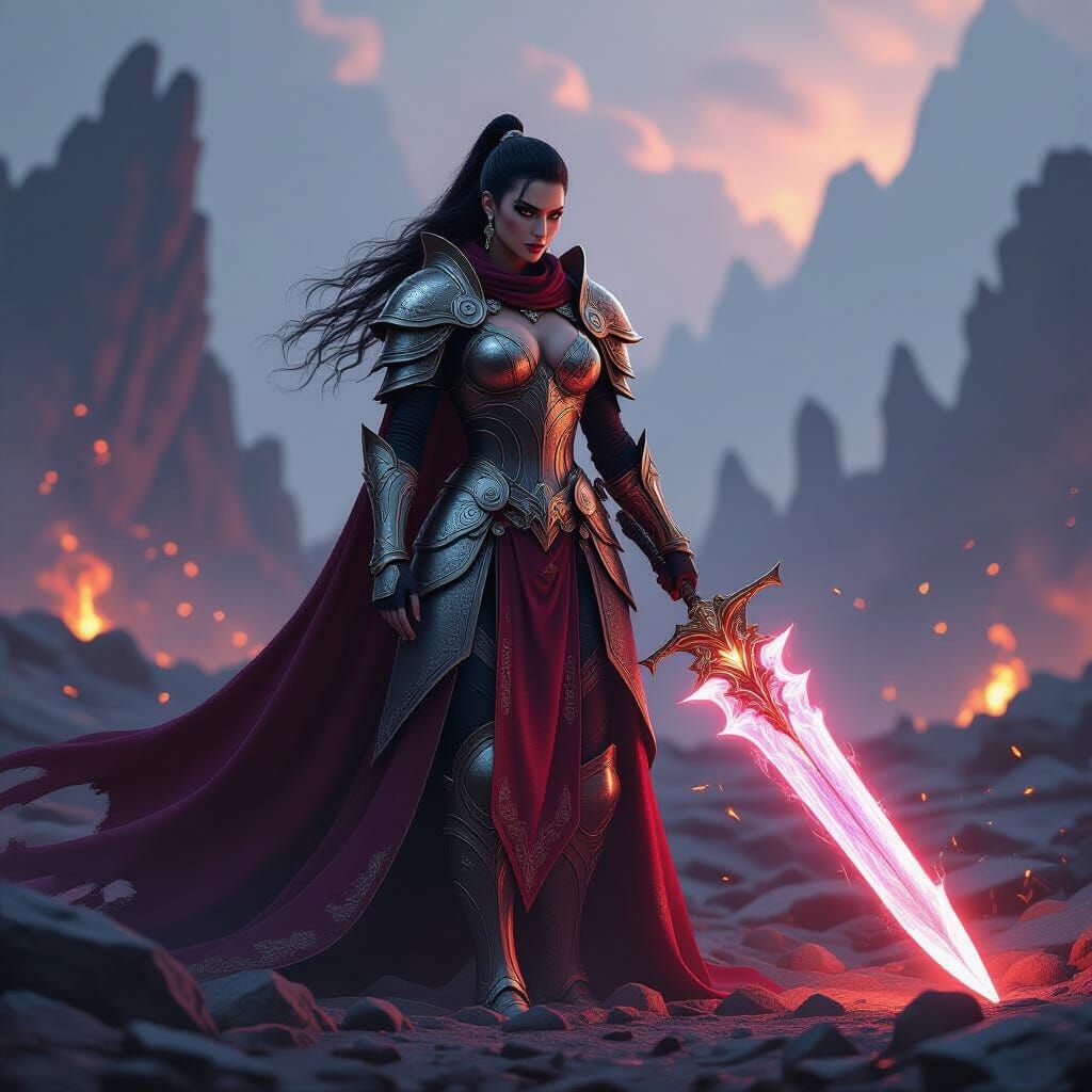 Powerful Warrior Woman in Epic Fantasy Battle