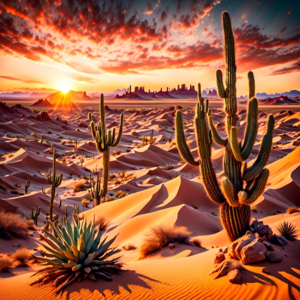 Mystical Desert Landscape with Ancient Boulder