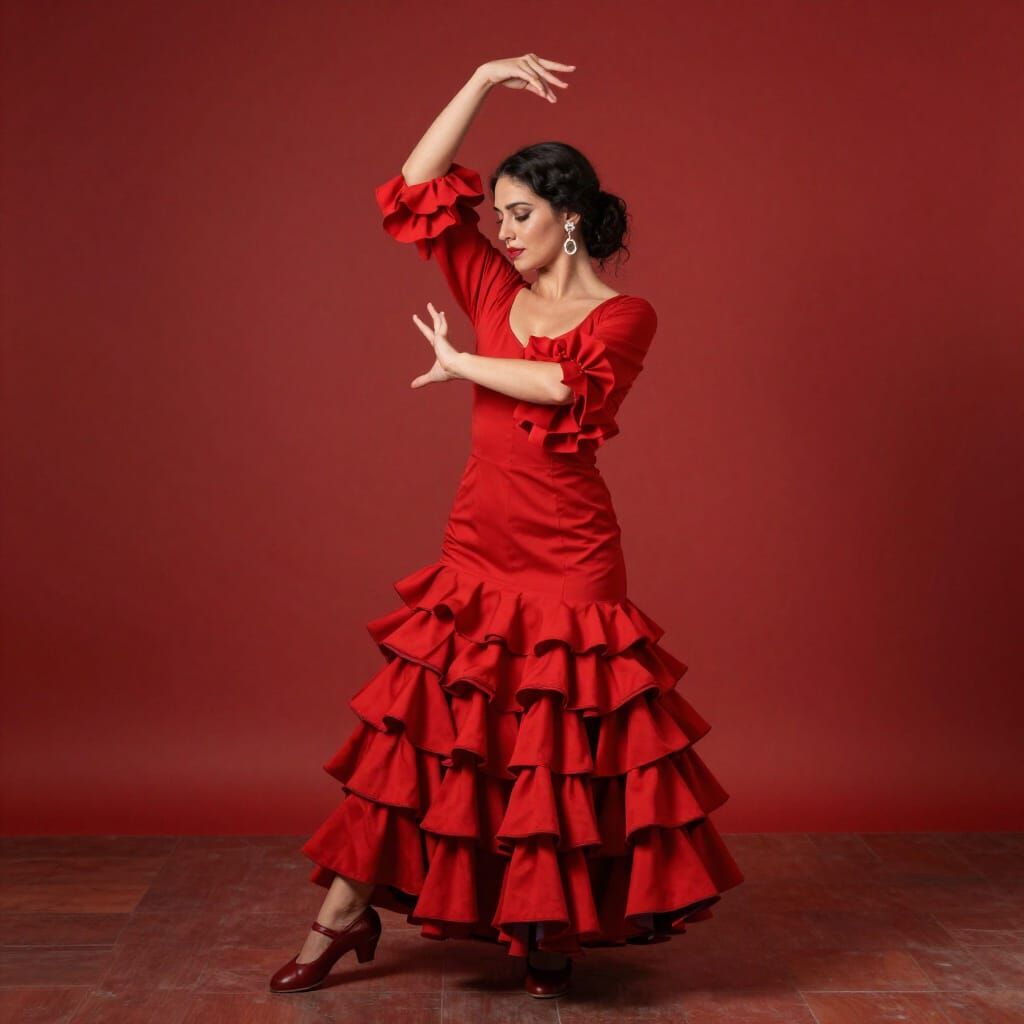 Expressionist Flamenco Dancer in Vivid Red Dress