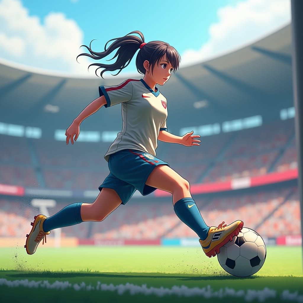 Anime Soccer Player Ready to Kick, 3D Render
