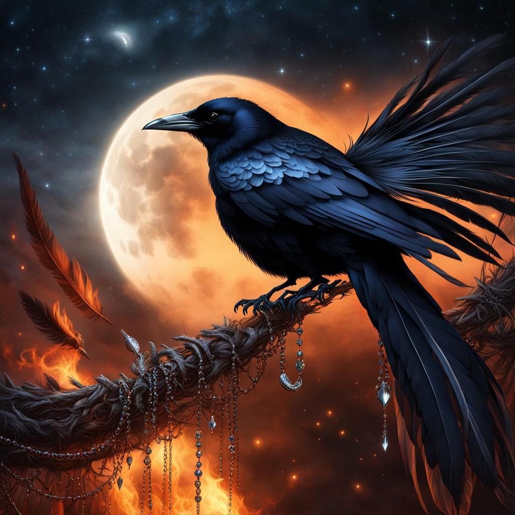 Exotic Black Bird on Silver Roost