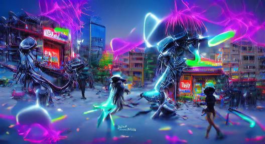 Robot Droogs vs Xenomorphs in Future Tokyo
