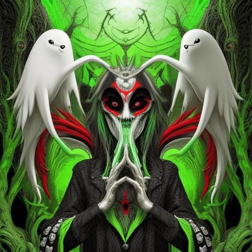 Ghost with Talons Ponders AI: Surreal Psychedelic Art
