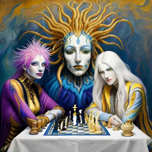 Cosmic Chess Game in Oil Painting Style