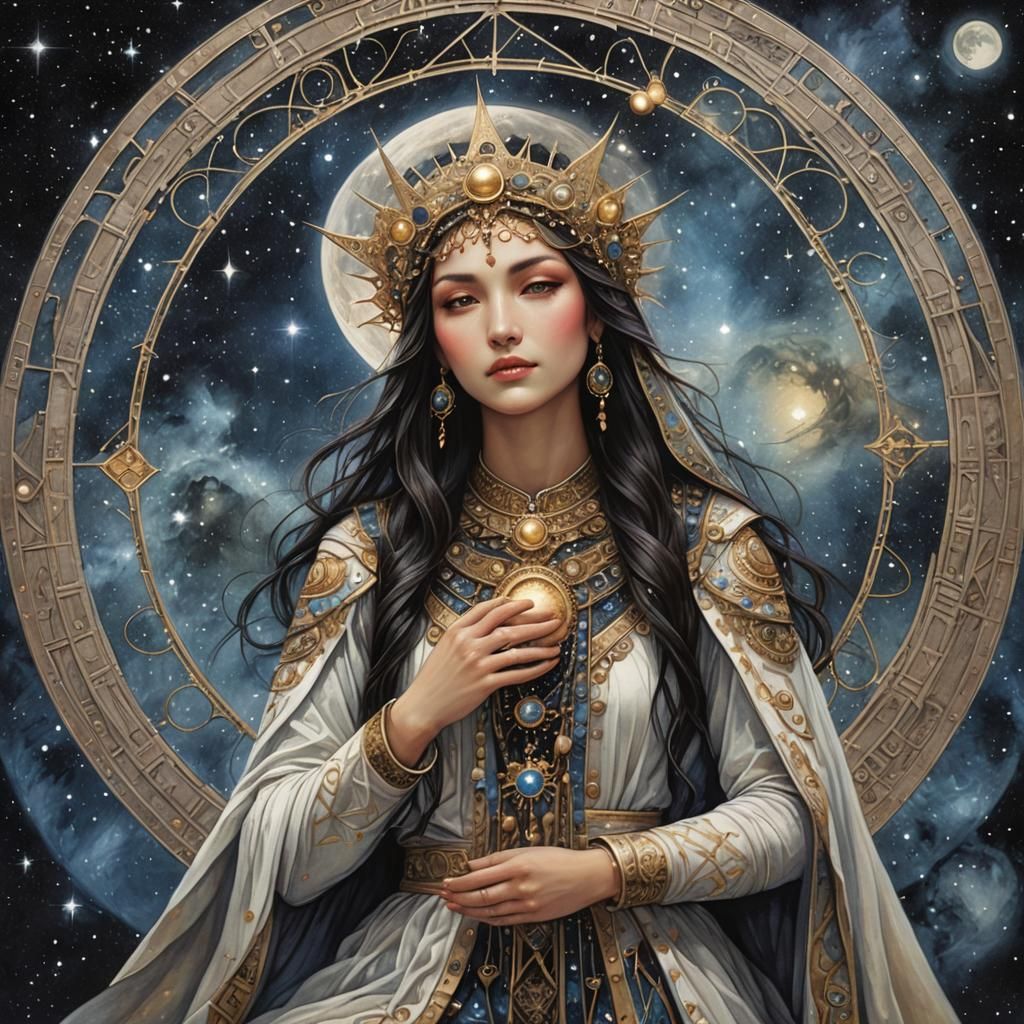 Celestial Priestess in Starry Moonscape
