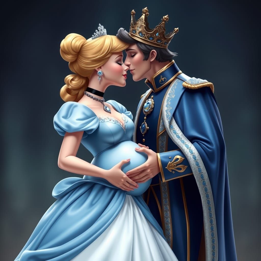 Pregnant Cinderella and Prince Charming Kiss in Realistic St...