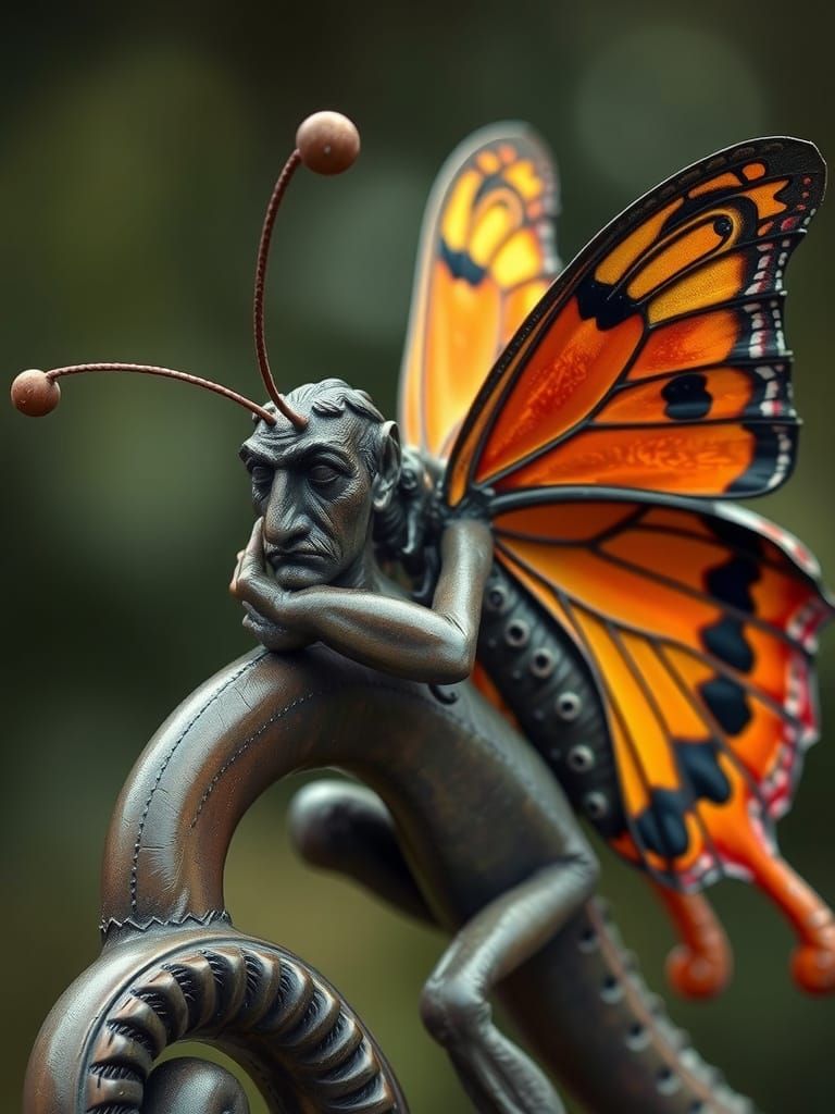 Anthropomorphic Butterfly Ponders, Rodin's Thinker Style