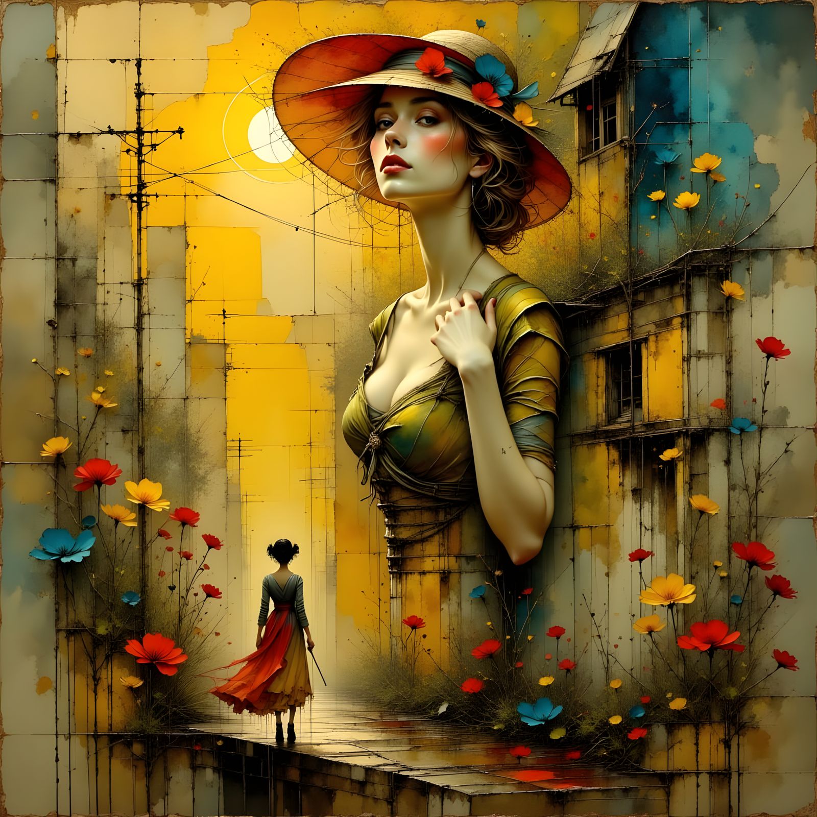 Elegant Pin-Up in Art Nouveau-Pre-Raphaelite Fusion