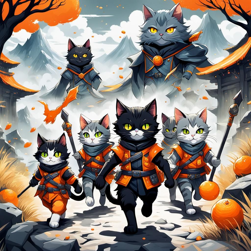 Cat Warriors on a Fantasy Adventure: Anime Art