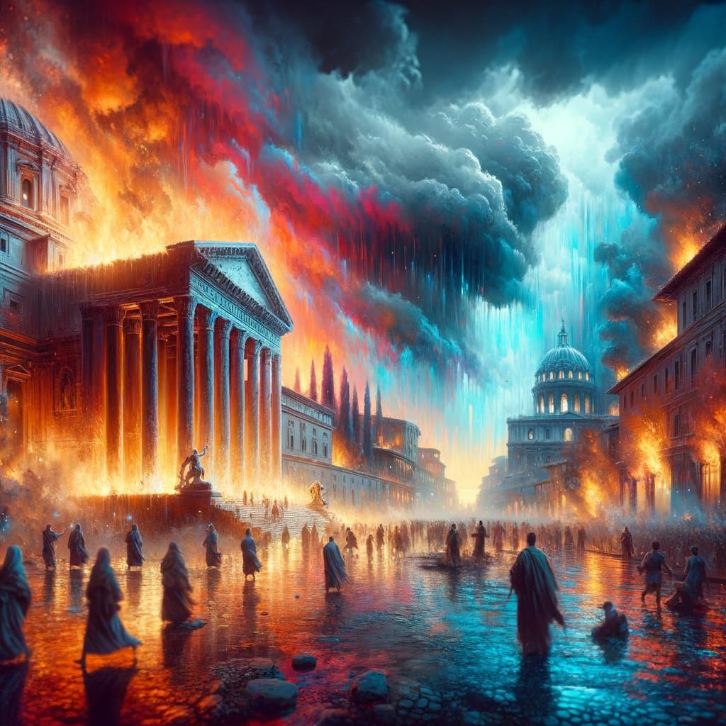 Ancient Rome Ablaze: A Dramatic Historical Cityscape