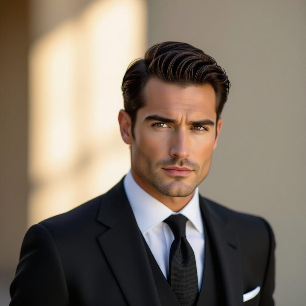 Sophisticated Man in Dark Suit: Film Noir Portrait