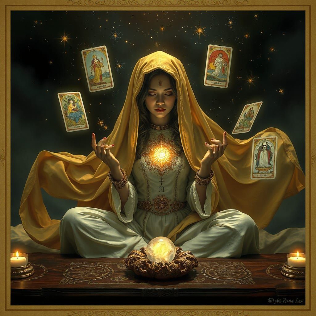 Mystical Tarot Reader in Dreamlike Surrealism