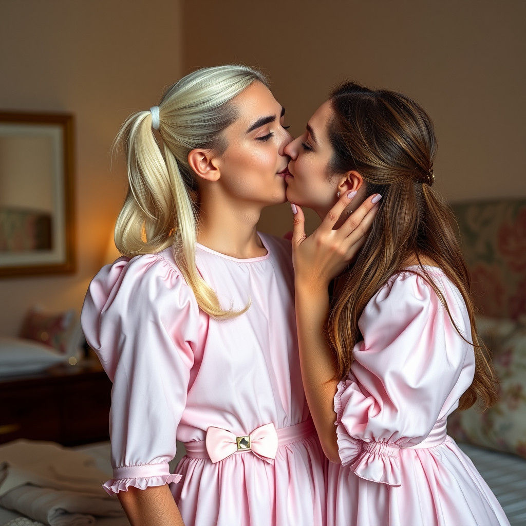 Tender Kiss in Cozy Bedroom, Professional Photography