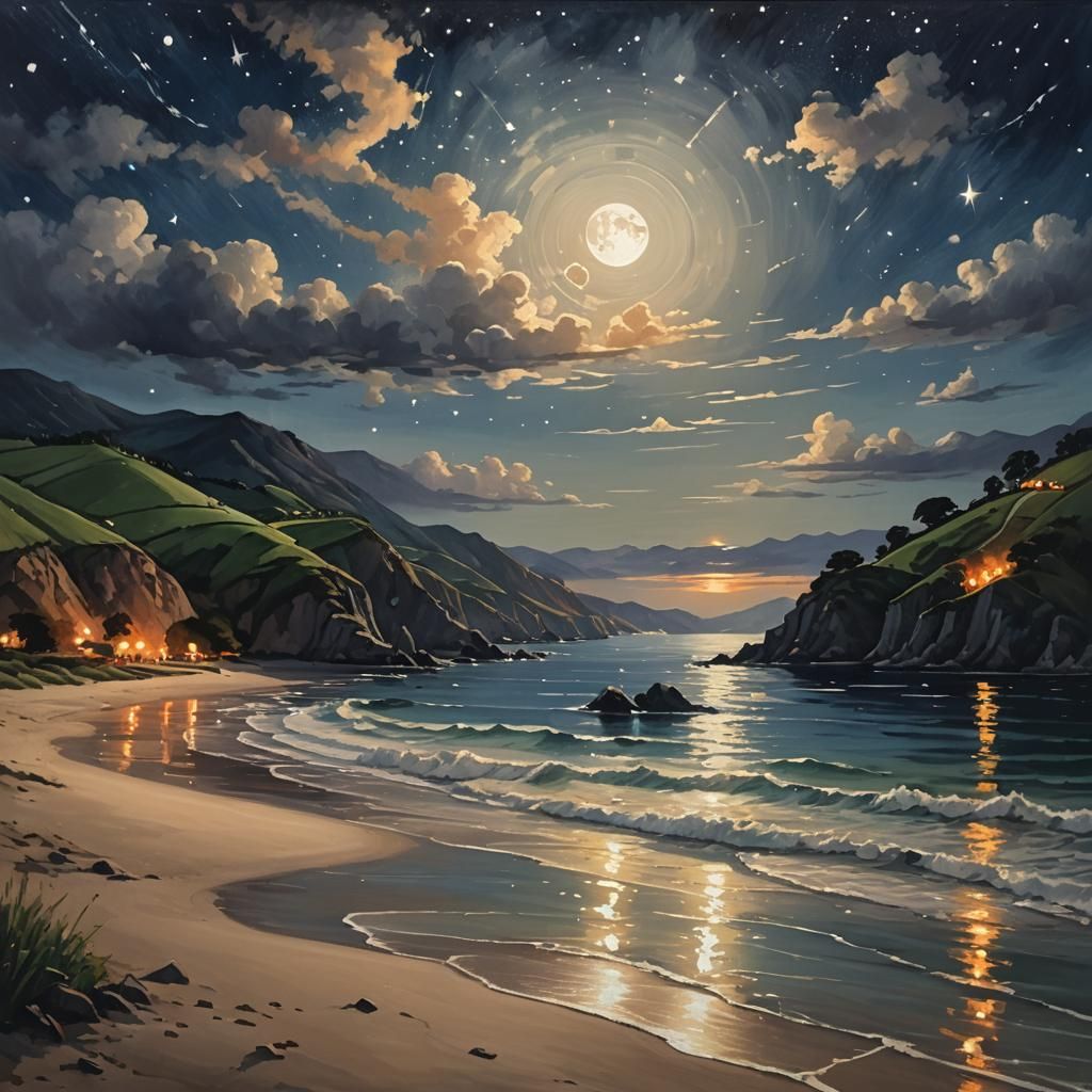 Enchanting Summer Night Beach Scene