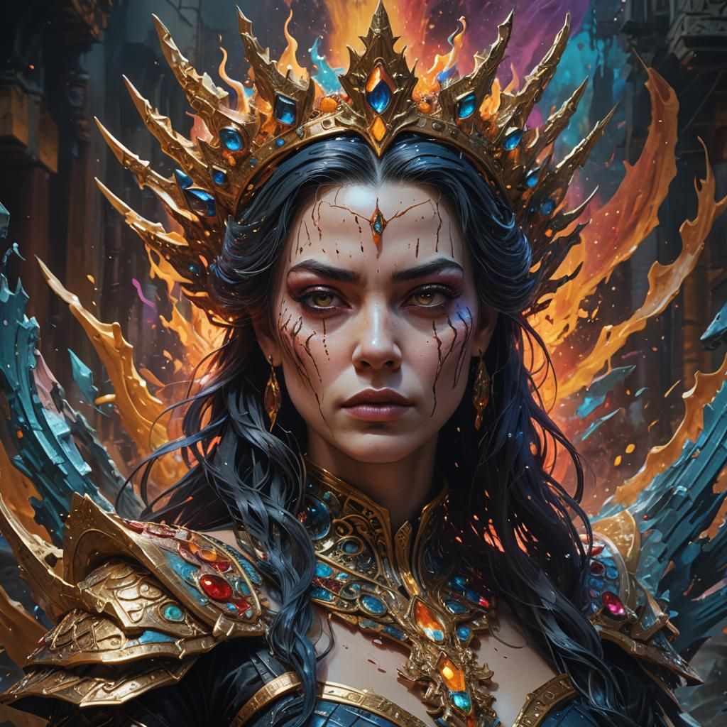 Queen of the Underworld: Hyperrealistic Splash Art