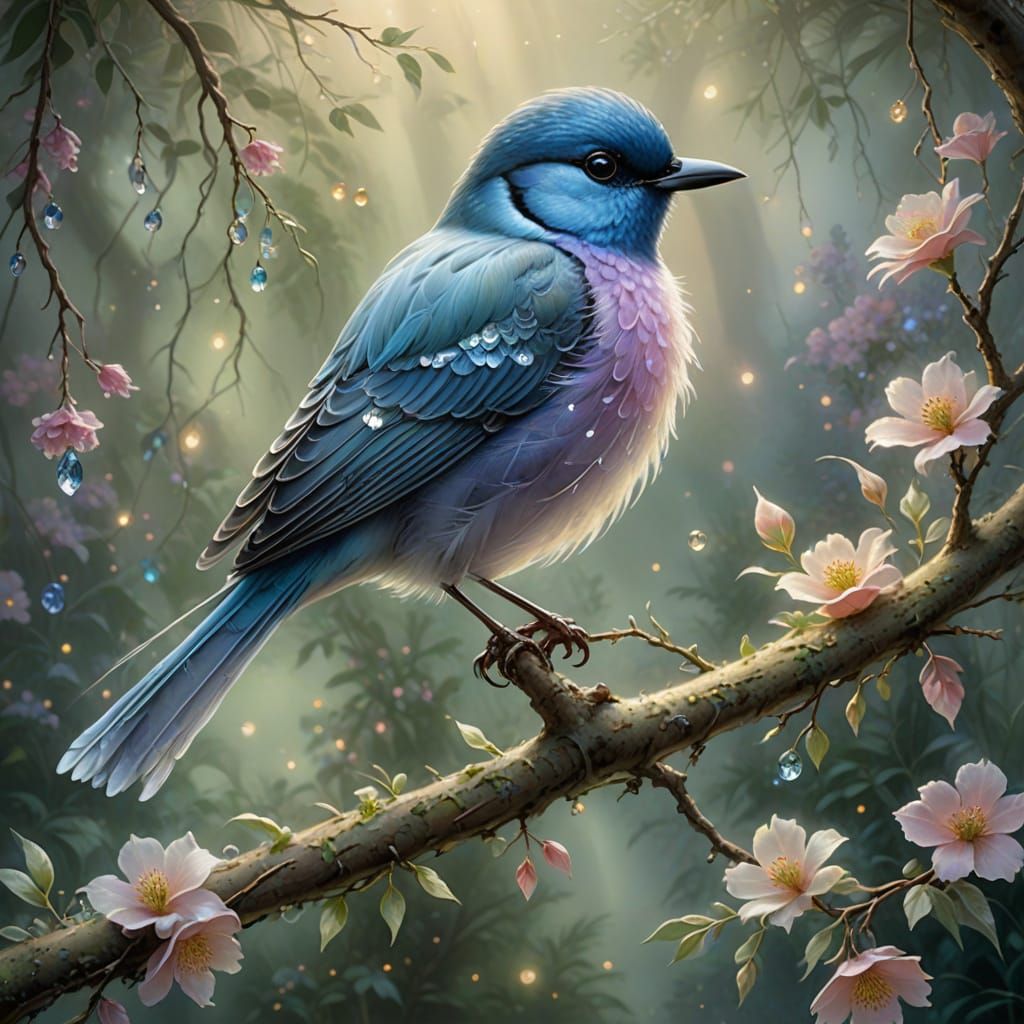 Ethereal Floral Bird with Jewel-Like Feathers