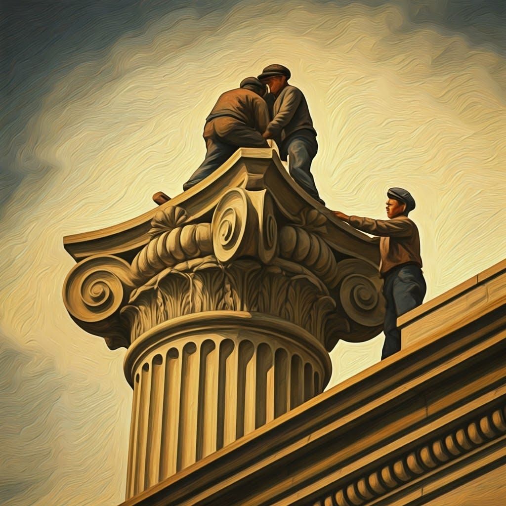 Installing Neoclassical Column on Civil Courts Building, 192...