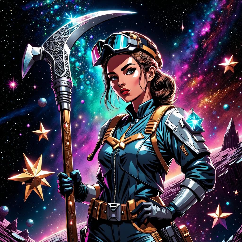 Cyberpunk Miner on Star in Space