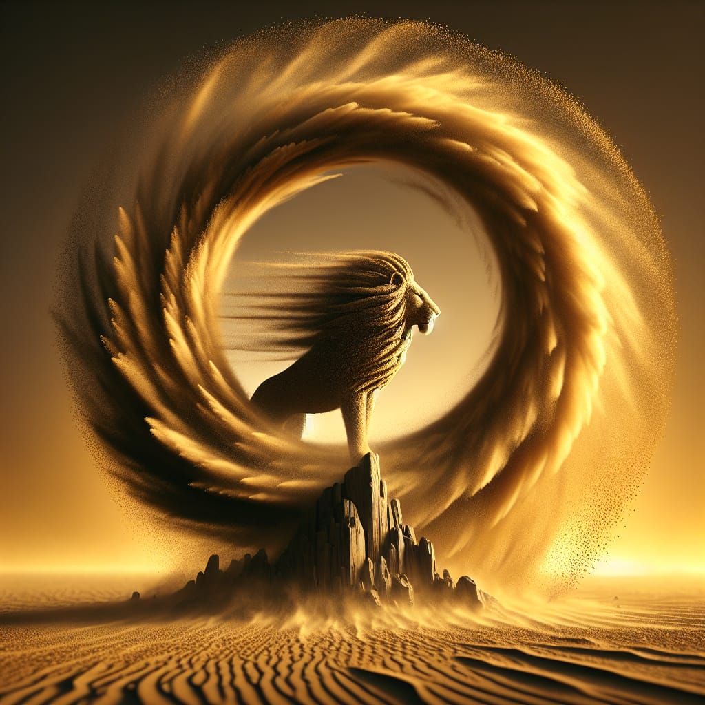 Epic Sandstorm Lion in Cinematic Digital Painting