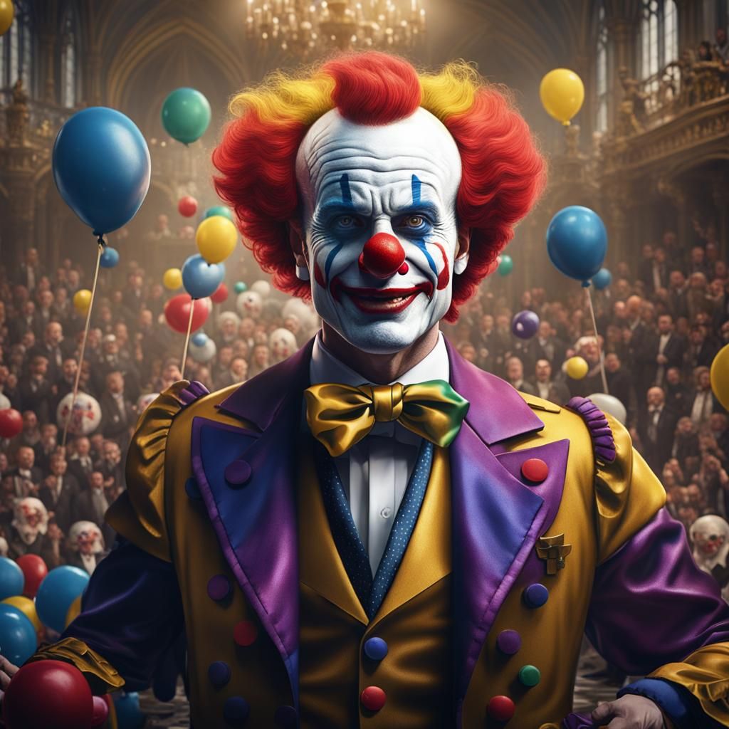 Macron as Clown: Detailed Fantasy Concept Art