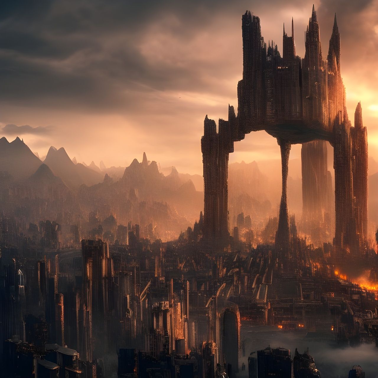Epic Fantasy Metropolis of Mordor in Cinematic Style