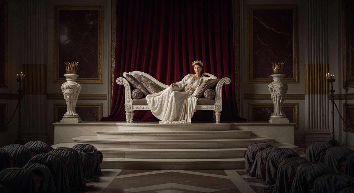 Majestic Roman Empress in Imperial Palace Throne Room