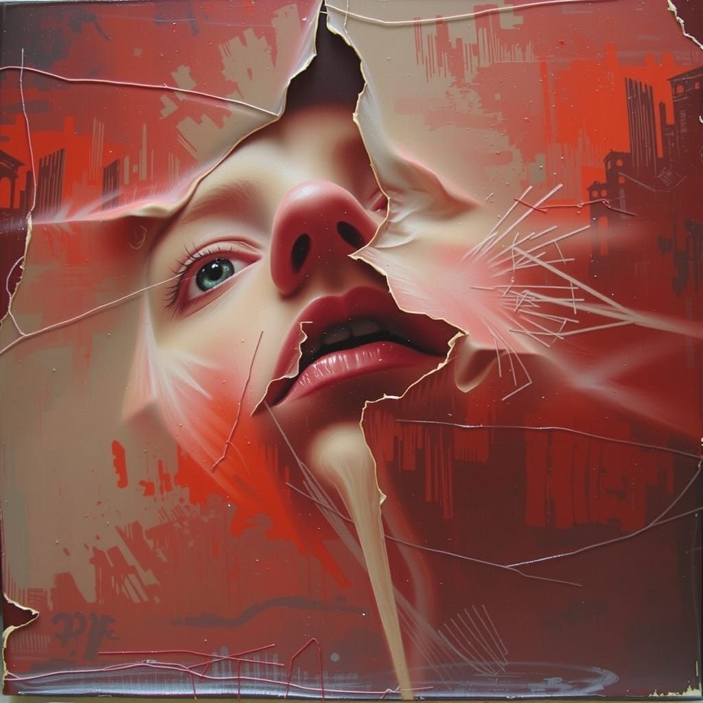 Surreal Distorted Portrait in Textured Oil Painting Style