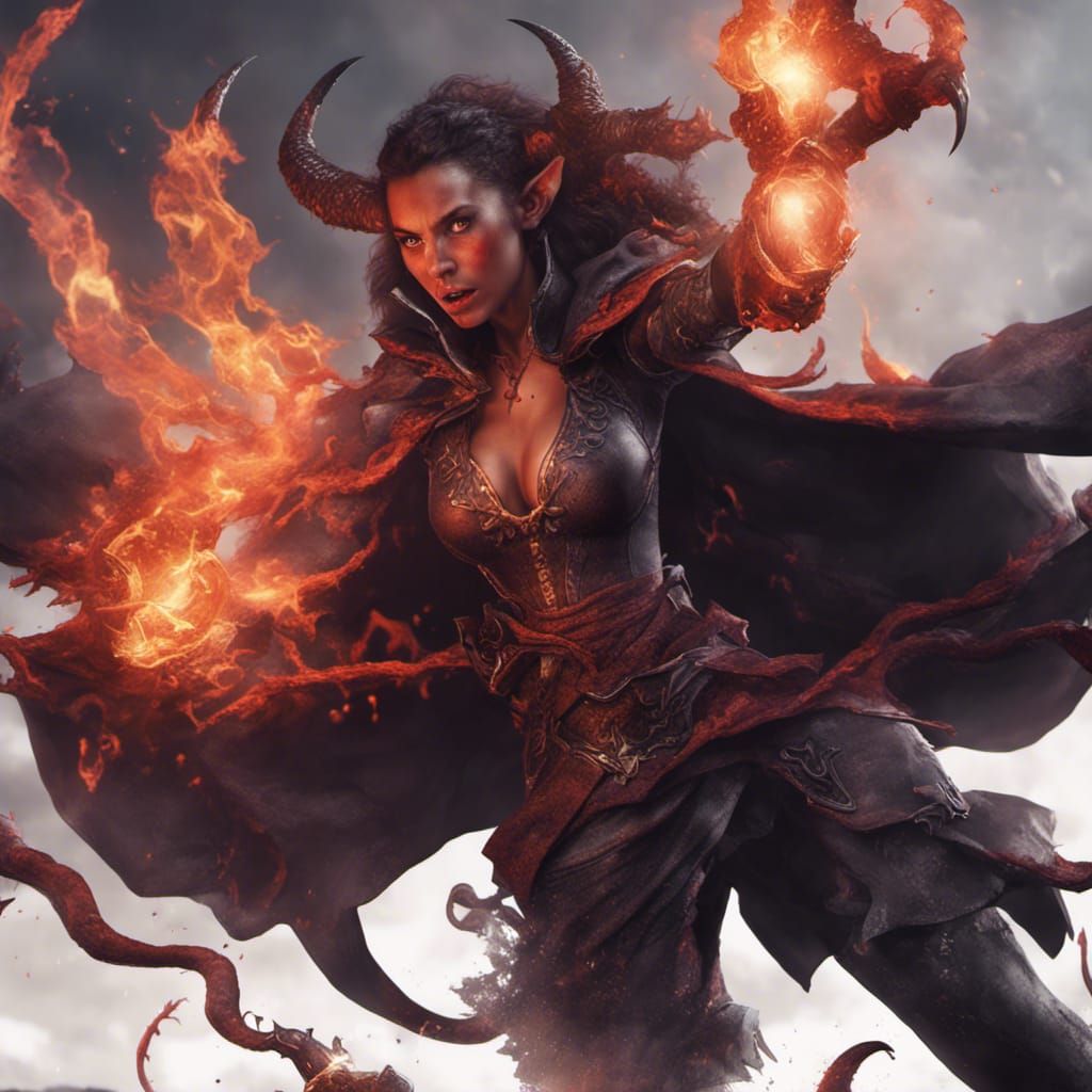 Enraged Tiefling Warlock Fantasy Concept Art