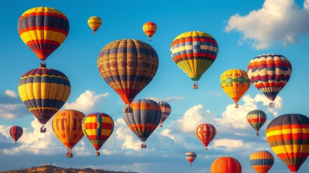 Hot Air Balloons Soar in a Vibrant Blue Sky