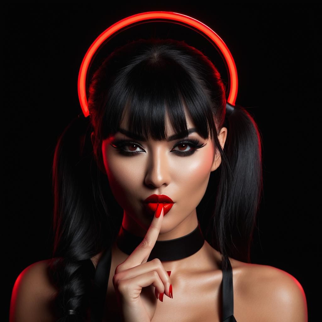 Macabre Gothic Girl Shushes with Red Halo