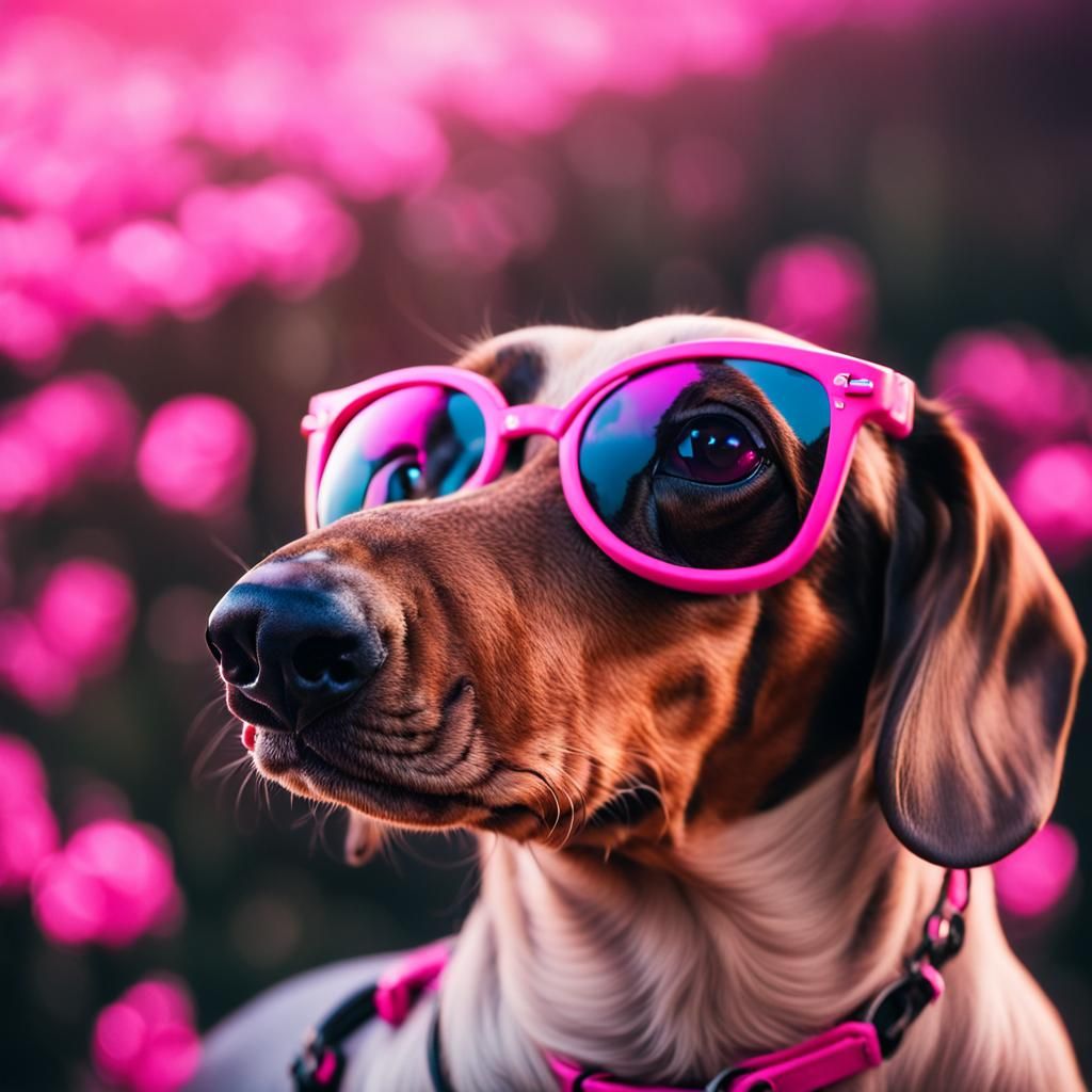 Dachshund with Pink Sunglasses: Hyperrealistic Photo