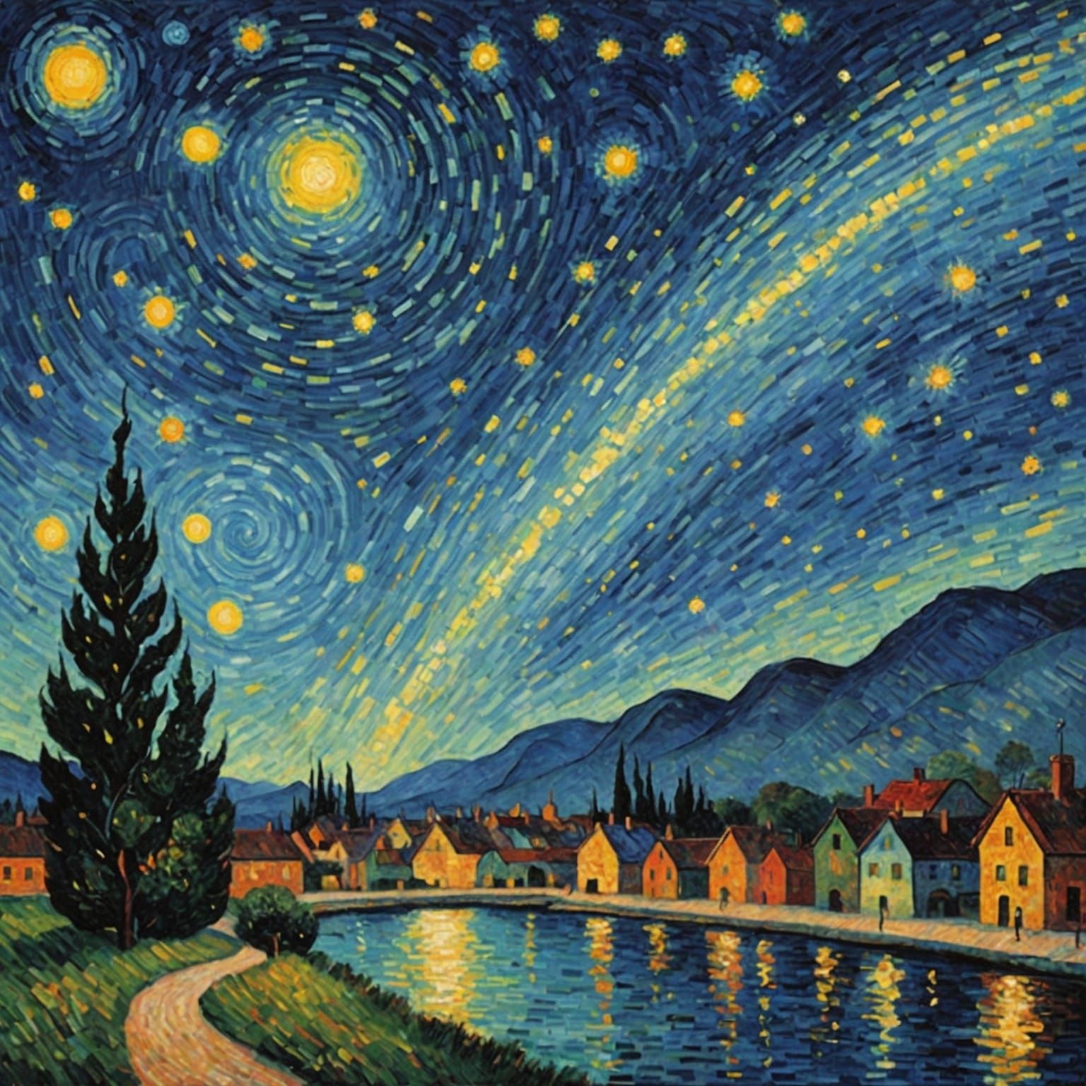 Meteor Shower in Pointillism Style