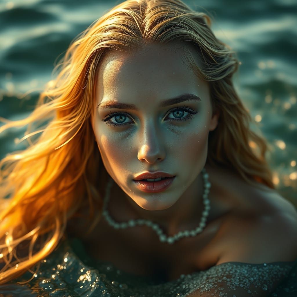 Surreal Mermaid Emerges from Ocean's Surface in Hyper-Realis...