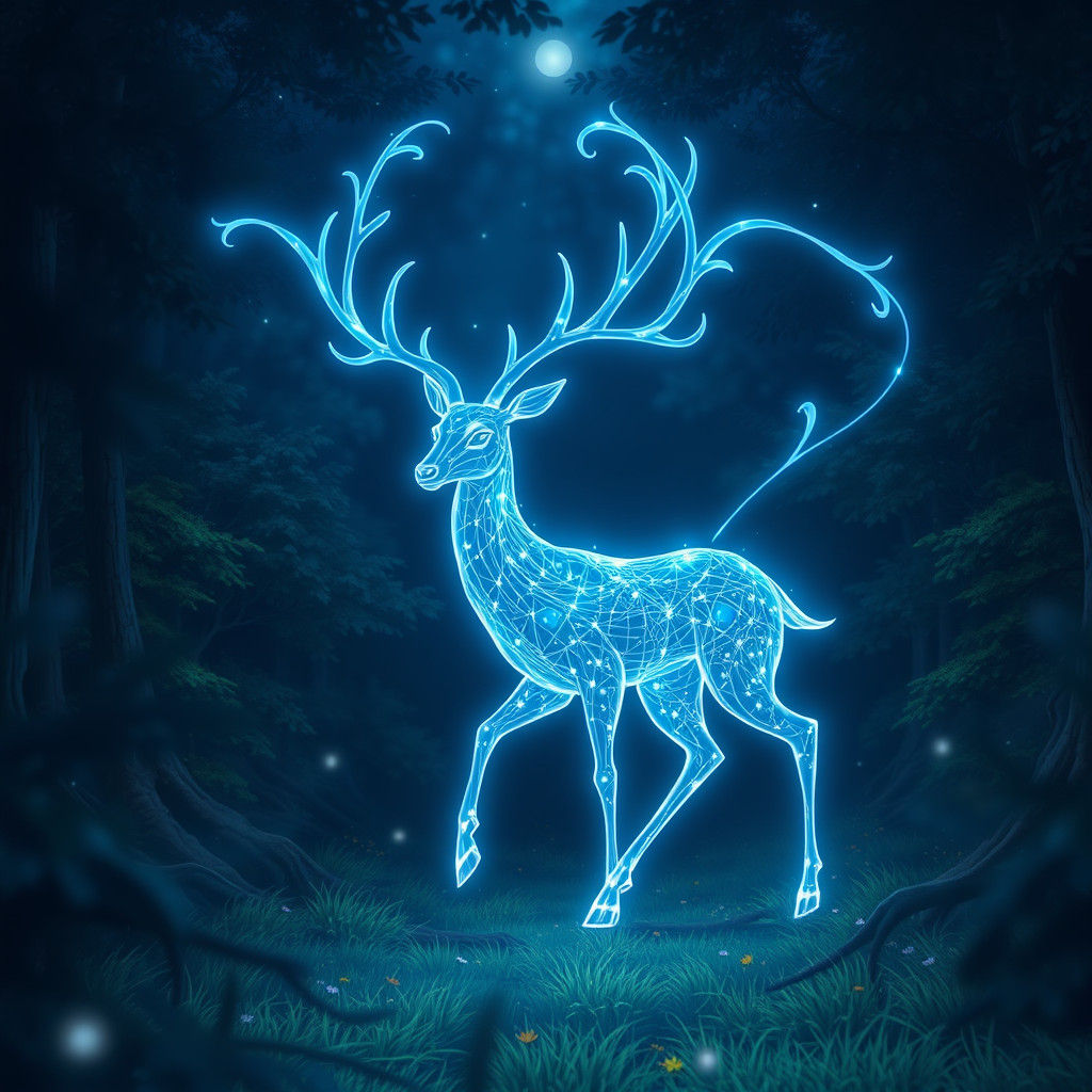 Ethereal, Glowing Deer in Lush, Vibrant Forest