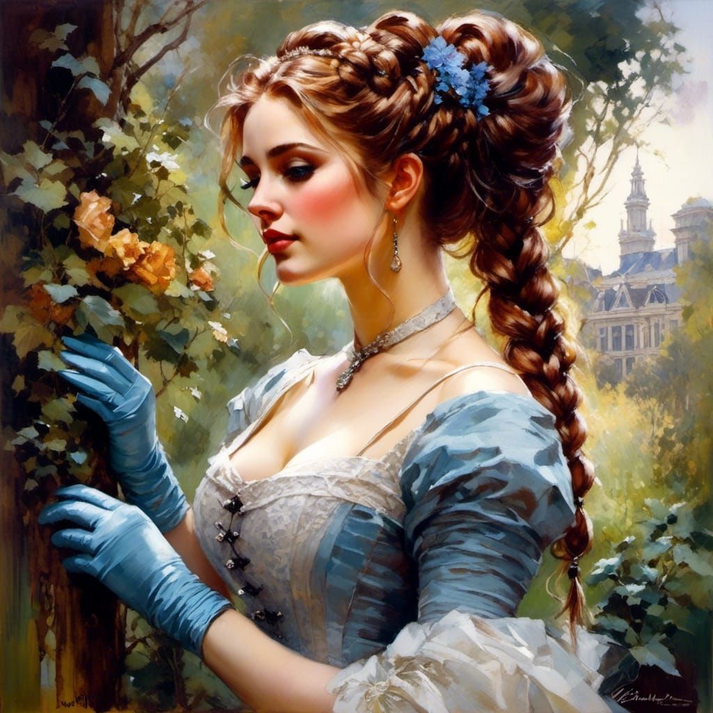 Beautiful Victorian Woman in Waterhouse Style