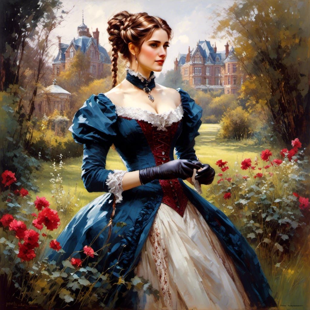 Victorian Woman with Braids in Pre-Raphaelite Style