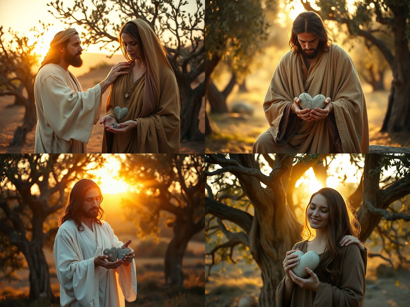 Jesus Comforting Woman in Olive Grove