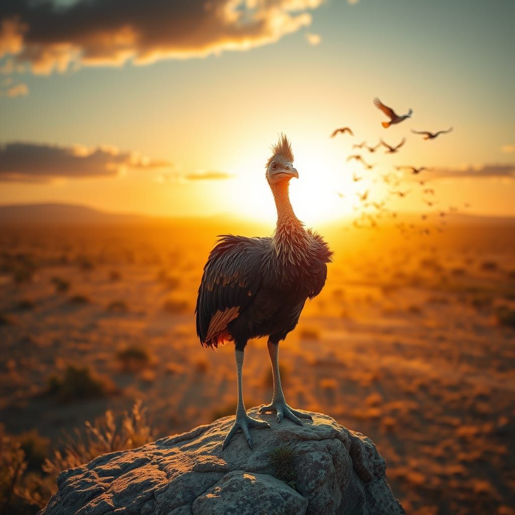 Dodo Overlooking Savanna at Sunset: Hyperrealistic Wildlife