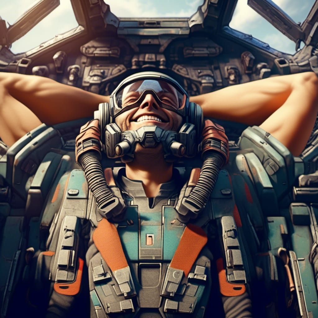Relaxing Mecha-Pilot Portrait in Open Cockpit