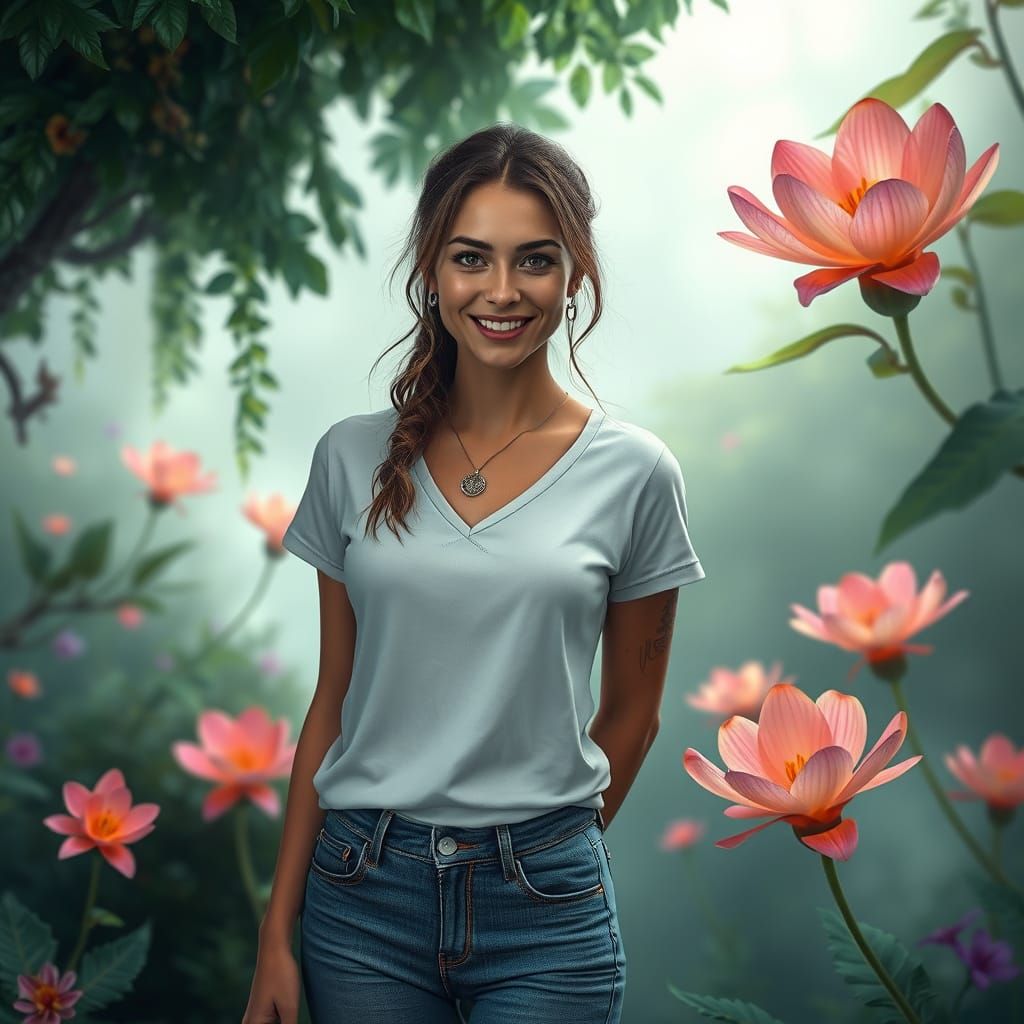 Dreamy European Fantasy Girl in Whimsical Landscape