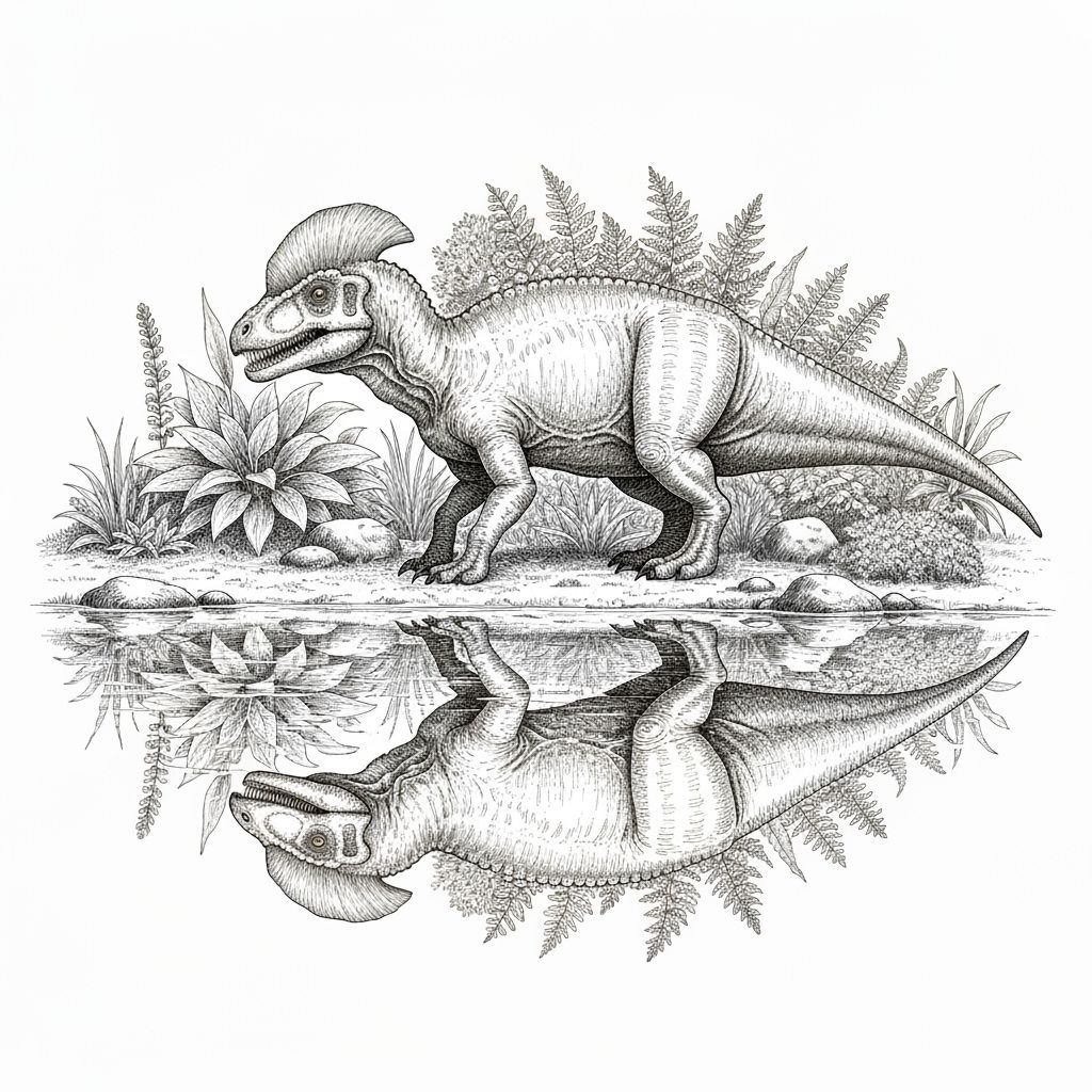 Ceratosaurus Drinks: Ink Drawing in Haeckel Style