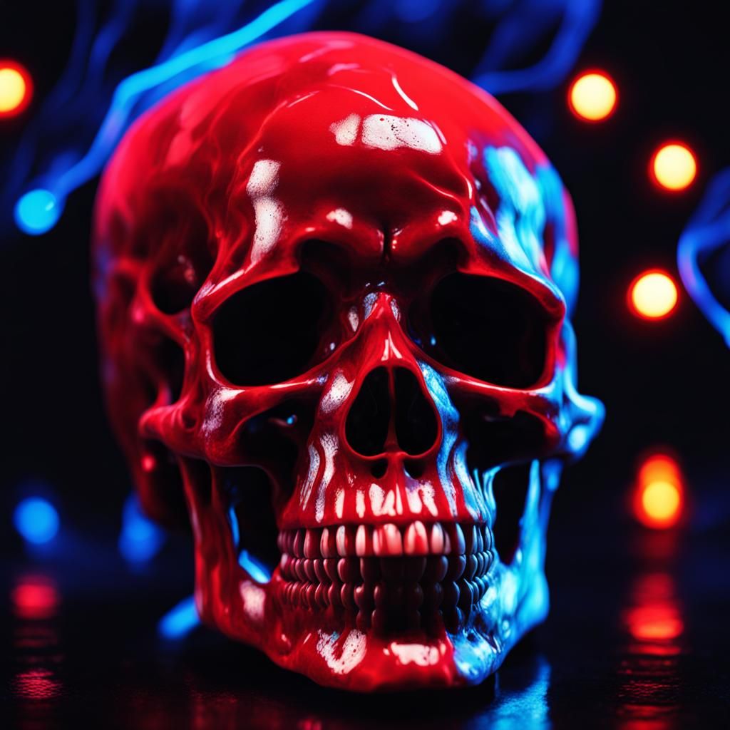 Crimson Crystal Skull with Blue Fire
