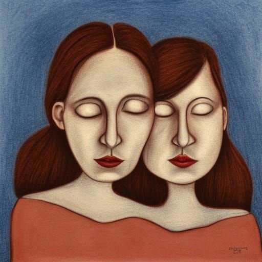 AI Generated Two-Headed Woman Portrait