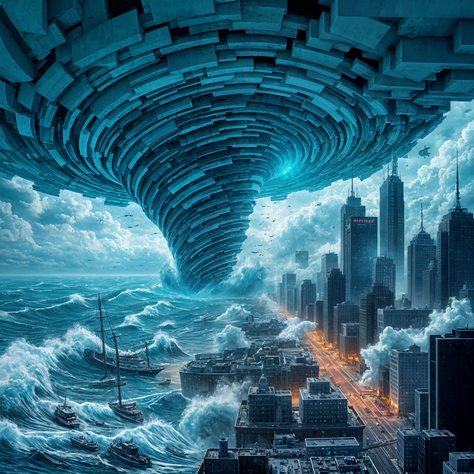 Destruction in a Futuristic ASCII Cityscape