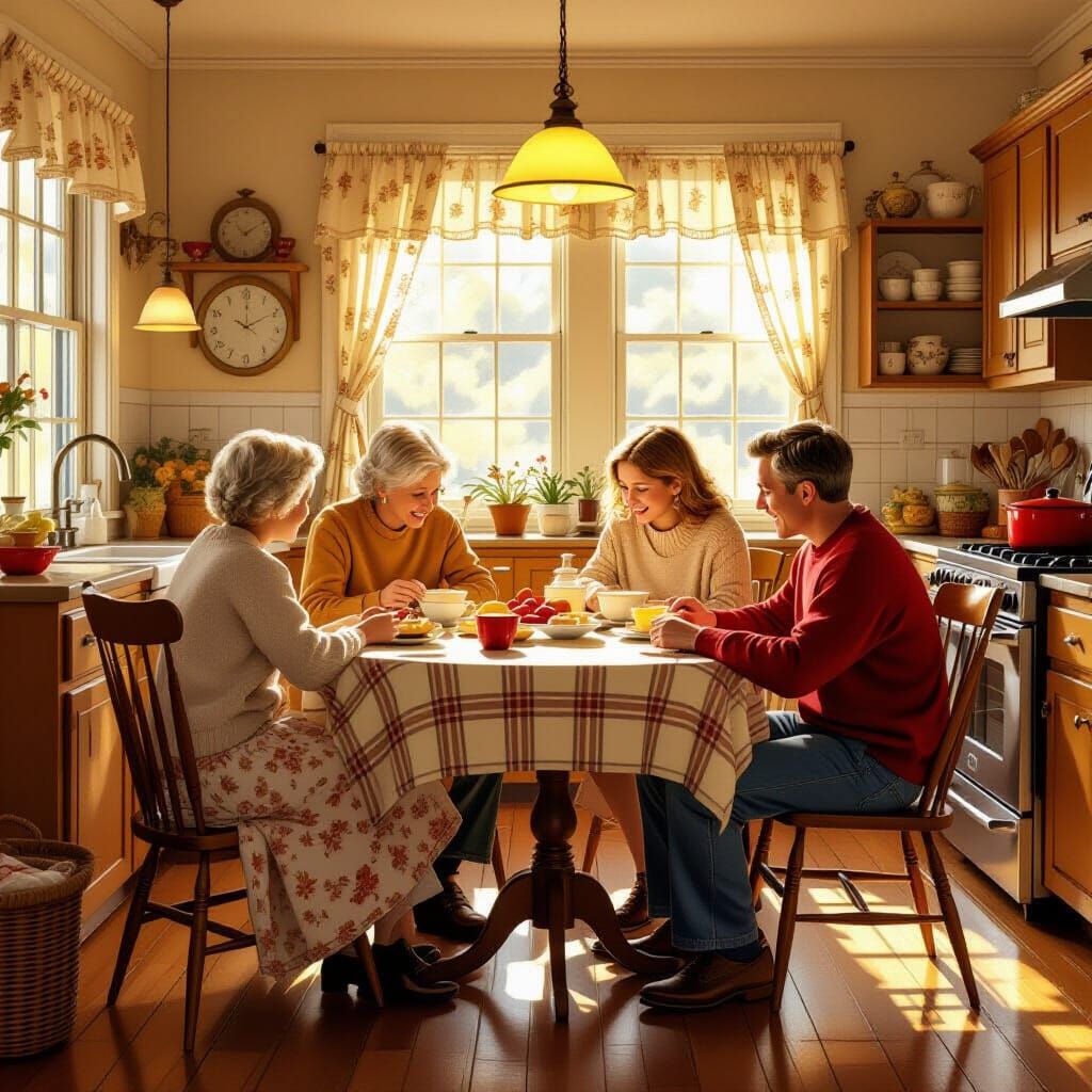 Cozy Family Scene in Grandma's Kitchen